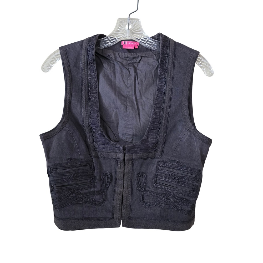 BCBGirls Gray Cropped Soutache Embroidered Military Style Vest Large